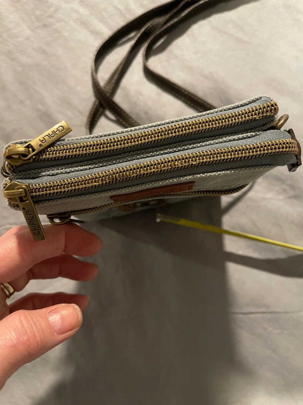 Chala Gray and Brown Turtle Appliqué Crossbody Bag - Picture 6 of 9